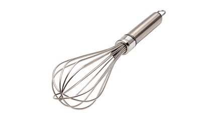 Obraz premium Professional metallic stainless steel wire whisk kitchen tool isolated on transparent background.