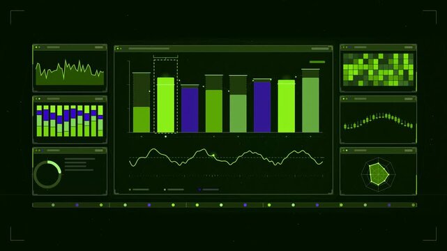 Abstract animated energy grid regions balancing load drawn as green and teal lines and shapes on a deep dark background. Seamless looping 4K motion graphics video with free space for text, ideal for d