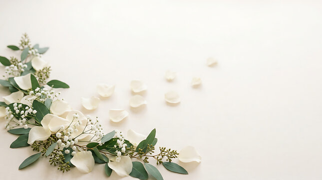 Elegant white floral arrangement with petals and greenery for special occasions and decorative displays