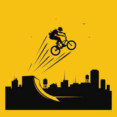Fototapeta premium BMX Rider Jumping Over City