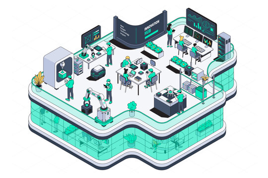 Hand Drawn Isometric Innovation Hub Illustration