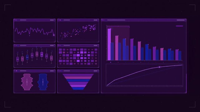 Abstract animated uplift model deciles ranking response drawn as violet and blue lines and shapes on a deep dark background. Seamless looping 4K motion graphics video with free space for text, ideal f