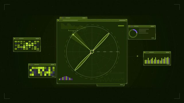Abstract animated antenna beam pattern steering lobes drawn as green and teal lines and shapes on a deep dark background. Seamless looping 4K motion graphics video with free space for text, ideal for 
