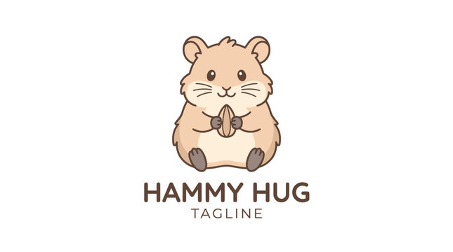 Cute Hamster Mascot Logo Hugging Seed for Hammy Hug Brand