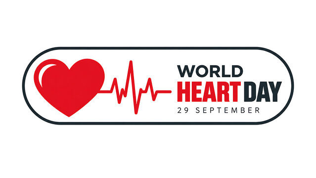 World heart day logo with red heart and heartbeat pulse line isolated on white background, world heart day 2026, heart day 2026, heart day