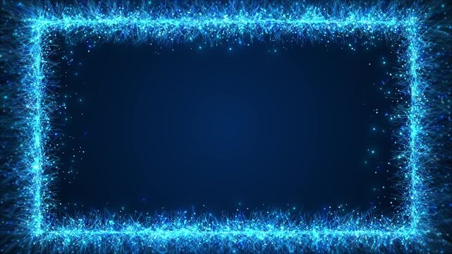 Electric particles network lines luminous border navy copy space technology presentations, artificial intelligence themes, corporate titles, science explainers, broadcasts, streams, digital interfaces