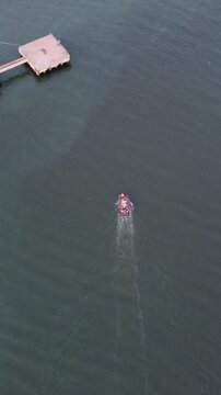 Vertical Aerial View of Tugboat at Chennai Port Tamil Nadu India
