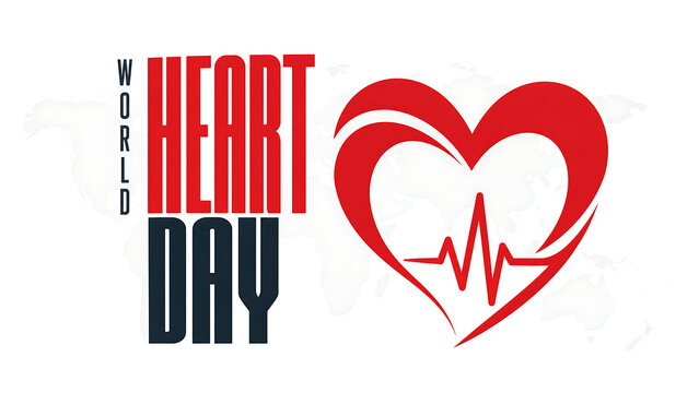 World heart day typography design with a red heart shape and ekg line isolated on white background, world heart day 2026, heart day 2026, heart day