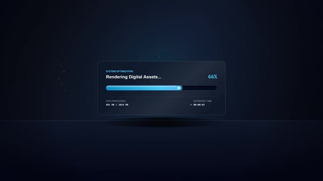 Futuristic System Optimization Progress Bar for Rendering Digital Assets with Loading Status and Percentage Counter 4K