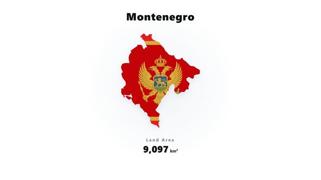 Animated Montenegro map silhouette with ornate gold coat of arms emblem and updating numeric counter, centered on clean white background for presentation graphics