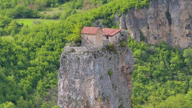 Aerial view of Katskhi Pillar monastery in Georgia.