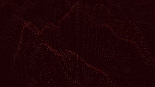 Digital data visualizing as a luminous red dot matrix grid flowing across virtual cyberspace for corporate futuristic big data