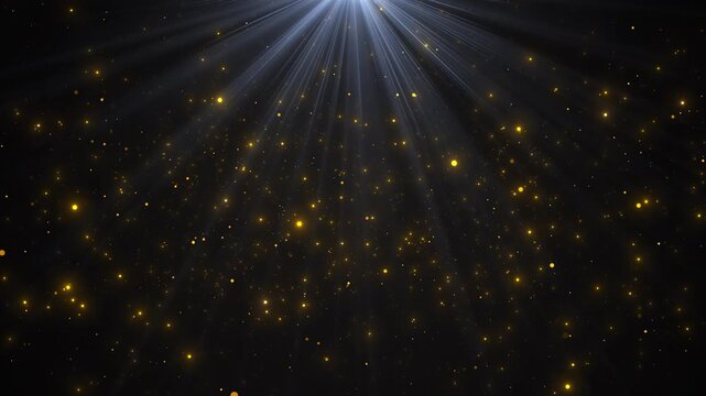 Bright rays stream golden particles float celestial field. spiritual themes, award ceremonies, memorial tributes, festive titles, inspirational messages, cinematic openings, elegant stage visuals.