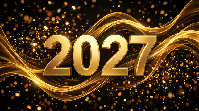 Golden glitter waves forming the year 2027 in festive celebration design