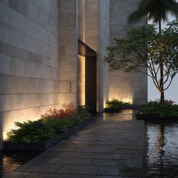 Serene evening by the tranquil water and soft lights