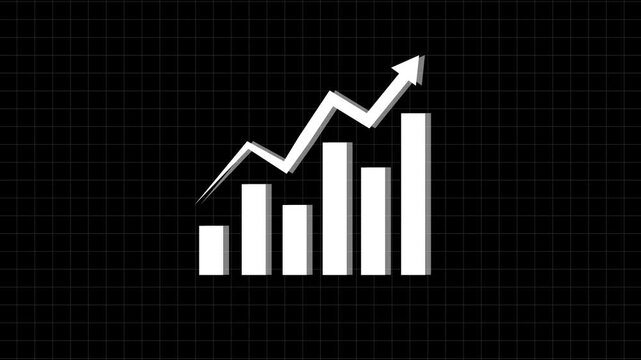 Bar chart animation displays upward rising business columns. Corporate financial revenue analytics track on this bar chart. Profitable economic investment growth drives the bar chart.