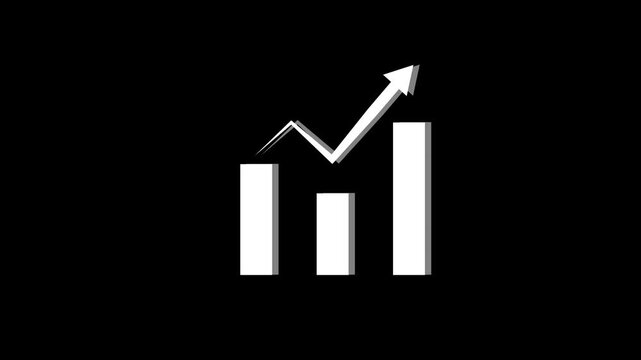 Bar chart animation displays rising columns and a growth arrow. Corporate business revenue analytics update on the bar chart. Profitable economic market progress drives the active bar chart.