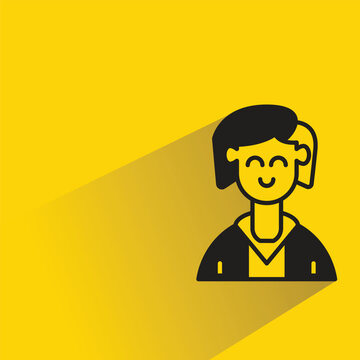 girl avatar icon with shadow on yellow background