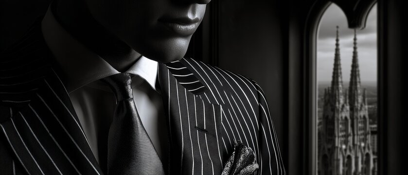 Elegance in shadows: a city view from a timeless suit