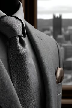 Elegance of a tailored suit against a city skyline backdrop