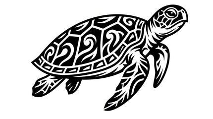 Fototapeta premium Decorative turtle silhouette with tribal pattern