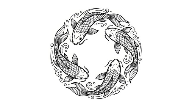 Circular arrangement of koi fish and water swirls