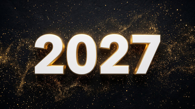 Year 2027 number design with sparkle effects on dark background for futuristic branding