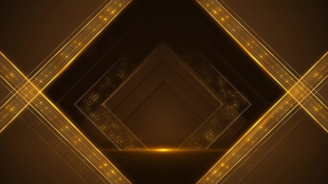 Layered brown diamonds sit golden line frames lights lower glow. luxury branding, award ceremonies, corporate titles, wedding invitations, logo reveals, premium products, elegant stage backgrounds.