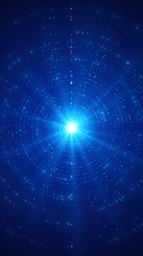 Starburst shines center of expanding particle rings, futuristic energy portal deep space. 19 ads, artificial intelligence, quantum research, network visuals, logo reveals science presentations