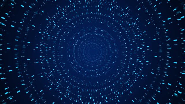 Countless rectangles stream concentric blue rings deep tunnel, digital motion. data transfer, internet speed, cloud computing, artificial intelligence, network 19 futuristic video intros.