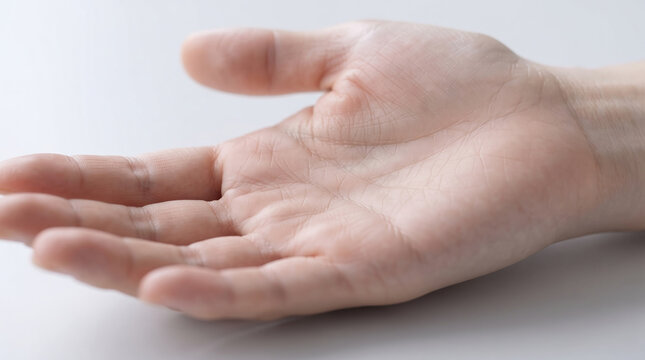 手のひらを上に向けて広げる皮膚と手相のクローズアップ写真