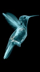 Fototapeta premium X-ray view of a hummingbird in flight showing intricate bone structure and feathers