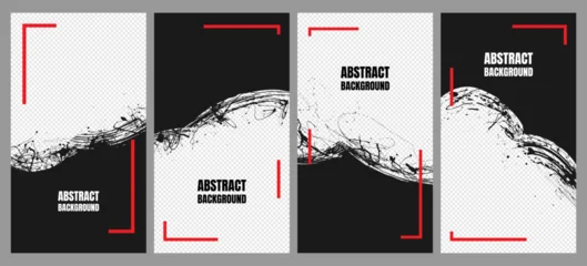 Editable vector illustration. Black color ink splash frame layer with red geometric lines and brush strokes. Abstract trendy modern minimalist design layout for flyer, leaflet, invitation, advert © VVadi4ka