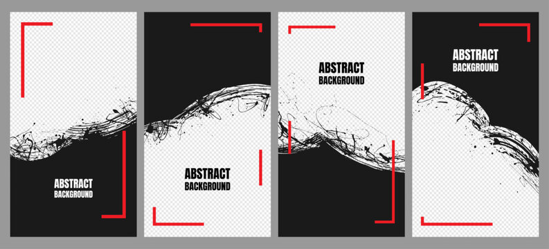 Editable vector illustration. Black color ink splash frame layer with red geometric lines and brush strokes. Abstract trendy modern minimalist design layout for flyer, leaflet, invitation, advert