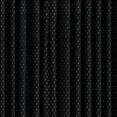 Obraz premium Seamless pattern dark blue fabric showing a rich pleated texture and intricate gold diamond pattern, creating an elegant textile background