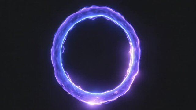 Cinematic video animation of a glowing blue energy ring with plasma-like motion and luminous edges against a dark background.