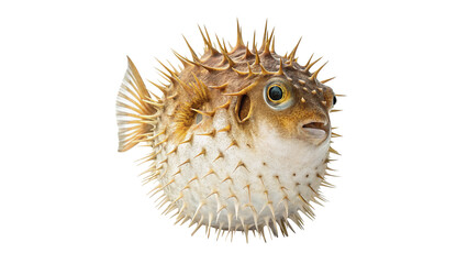 Wild exotic puffer fish with spikes pufferfish blowfish isolated on transparent background. © Olivia Wilson