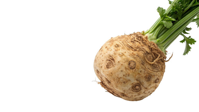 Whole fresh organic raw celeriac celery root vegetable isolated on transparent background.