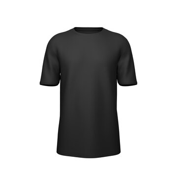 Black crew neck shirt faces forward in an isolated 3D apparel mockup with short sleeves and subtle fabric shading for custom print layouts and clothing product presentations