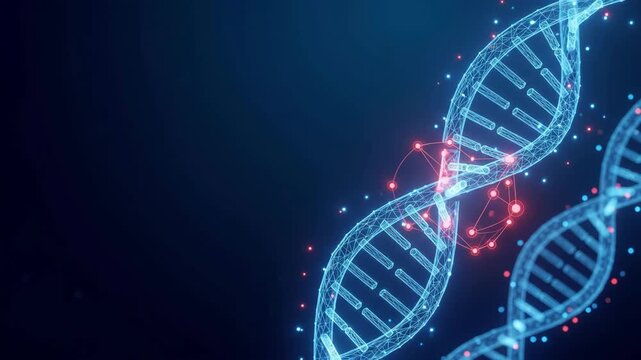 DNA Therapy Gene Sequence Glowing Double Helix Molecular Network Genetic Science. Genetic genome molecular helix structure. science biology biotechnology medicine, laboratory research innovation