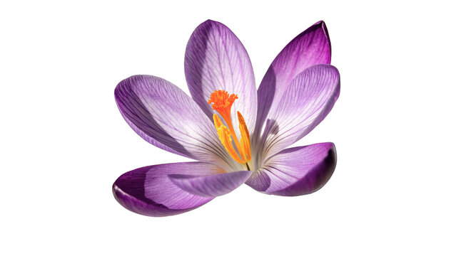 Single purple crocus flower blossom isolated on dark background
