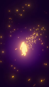looped 3D animation. A man walks through golden particles	
