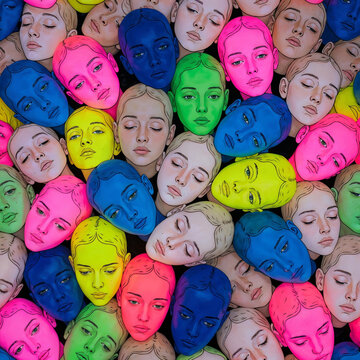 Crowd of Colorful Human Faces Pattern for Diversity and Mental Health Concept