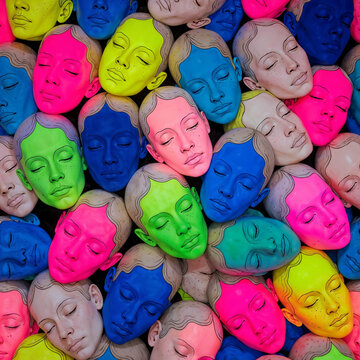 Crowd of Colorful Human Faces Pattern for Diversity and Mental Health Concept