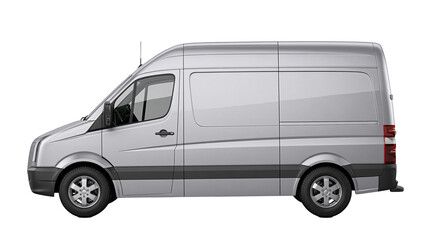 Isolated modern silver cargo delivery van parked, professional commercial transport vehicle © Saoirse