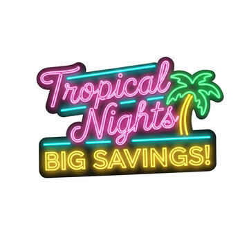 Neon Tropical Nights Sign with Palm.