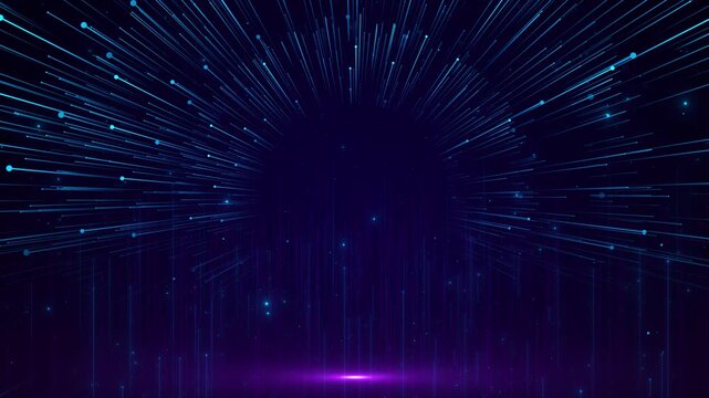 Cyan lines dots stream corridor central space magenta floor light. data 19, artificial intelligence, network visuals, digital stages, brand titles, gaming backgrounds, future presentations.