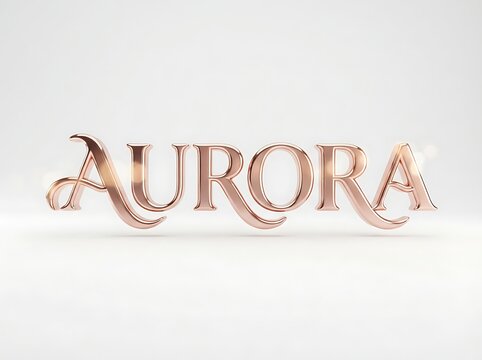 Elegant rose gold script word aurora with soft light effect