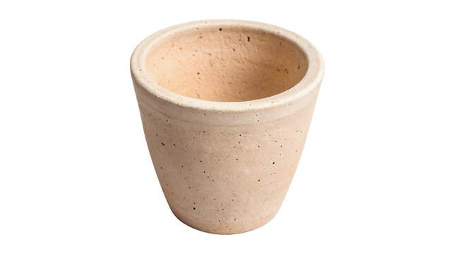 Small empty terracotta clay flower pot isolated on dark background