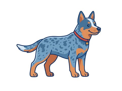 Blue heeler dog standing side profile cartoon style